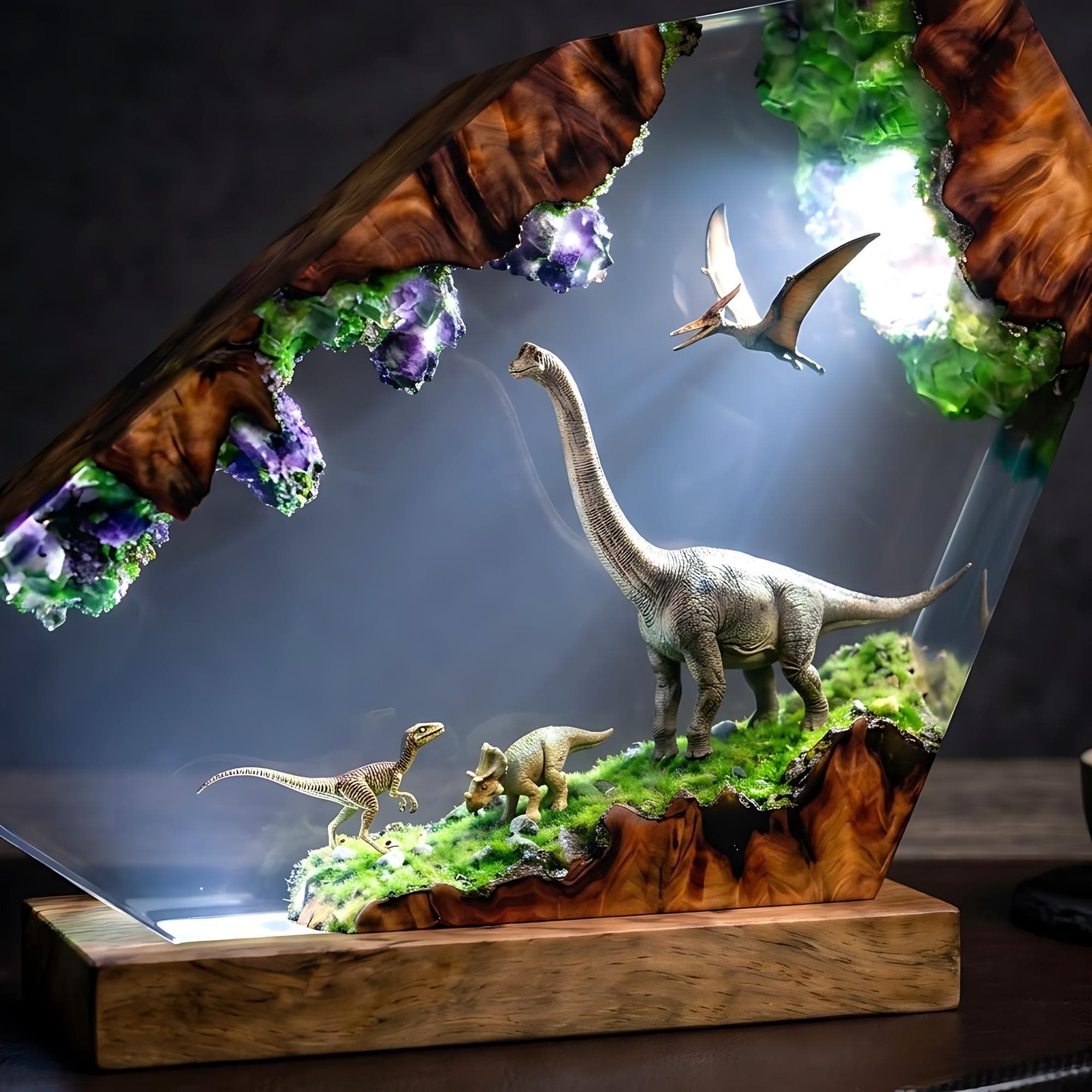 Brachiosaurus Resin Lamp - Dinosaur Diorama Night Light