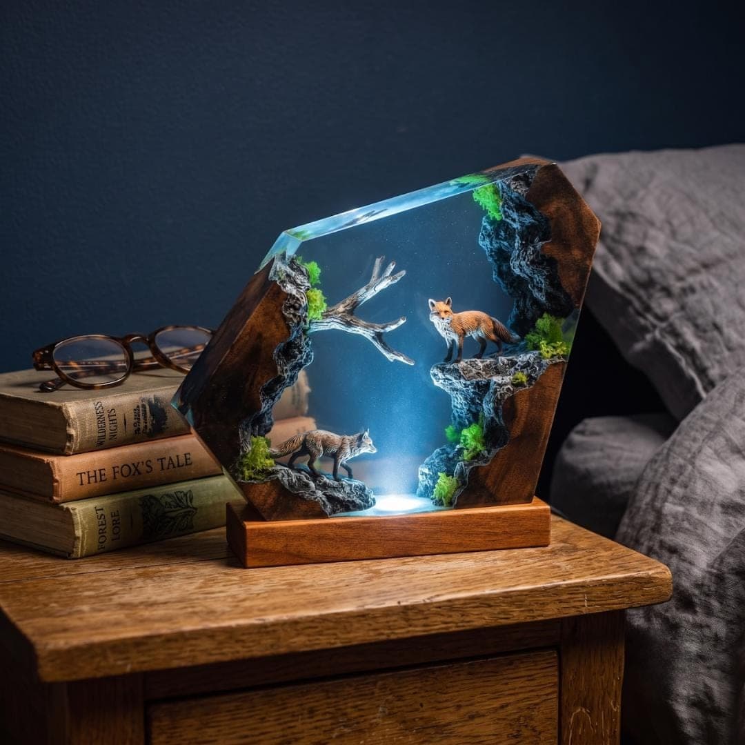 Red Fox Forest Diorama Resin Night Light