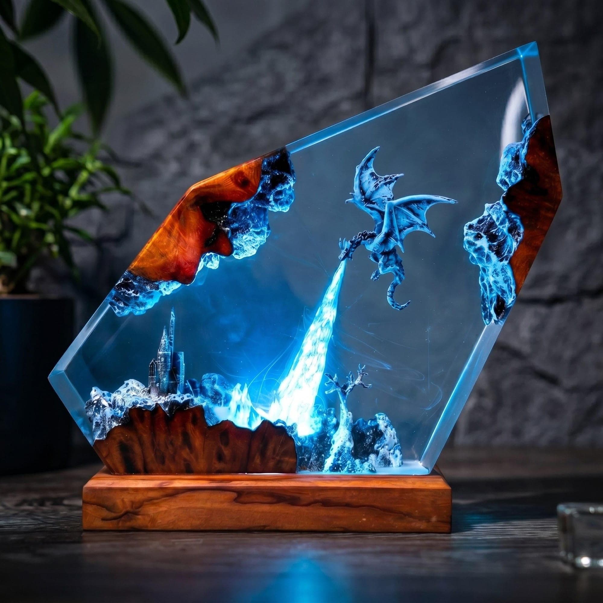 Ice Dragon and Castle Diorama Resin Night Light