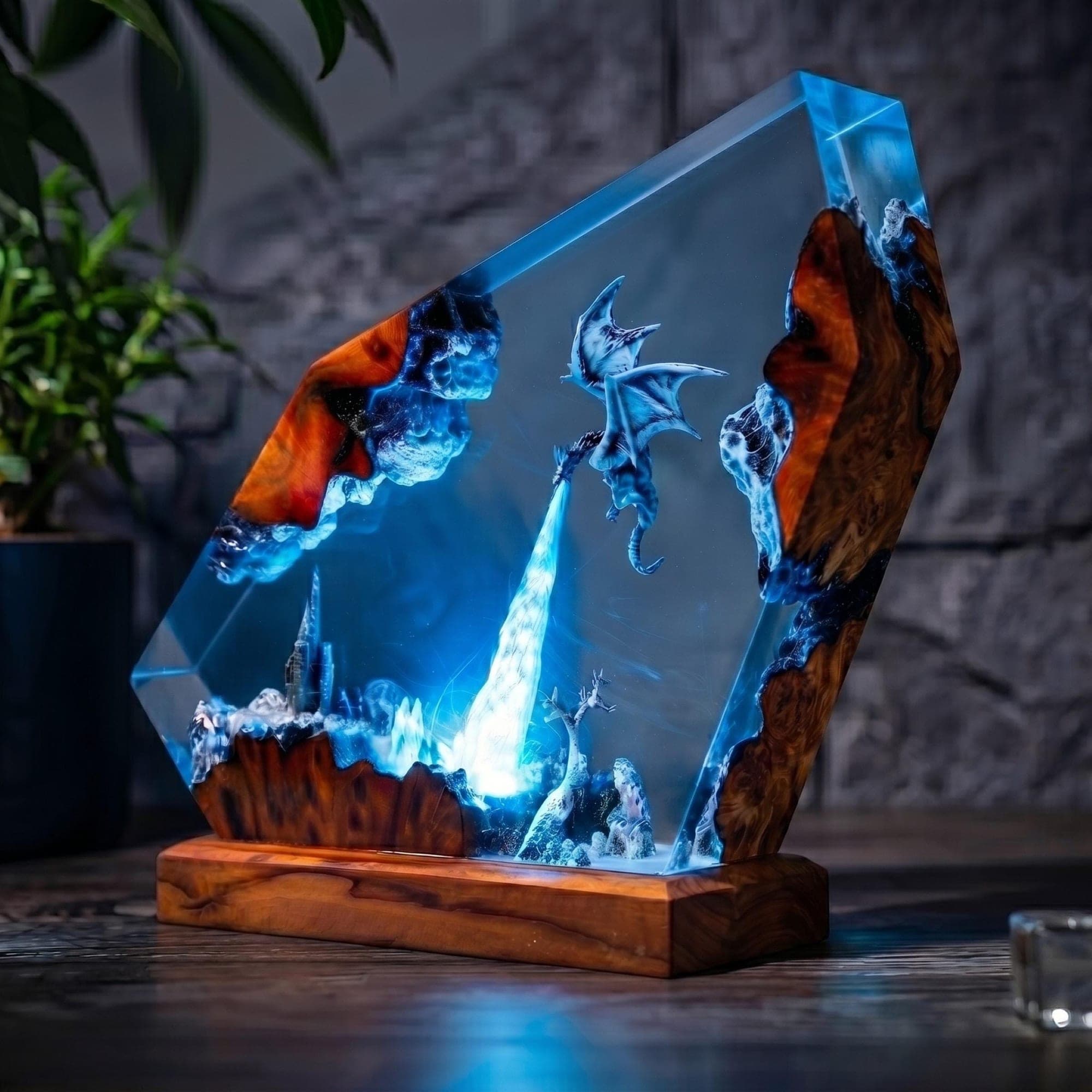 Ice Dragon and Castle Diorama Resin Night Light