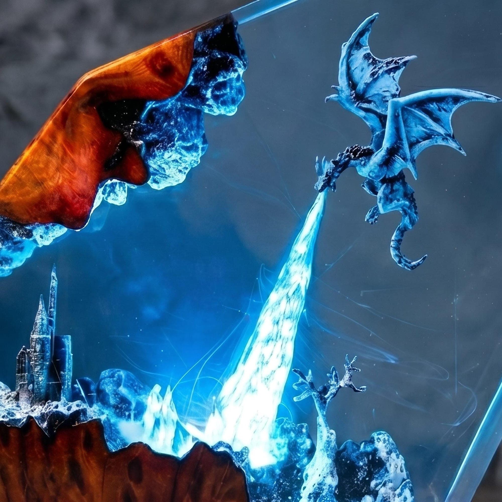 Ice Dragon and Castle Diorama Resin Night Light
