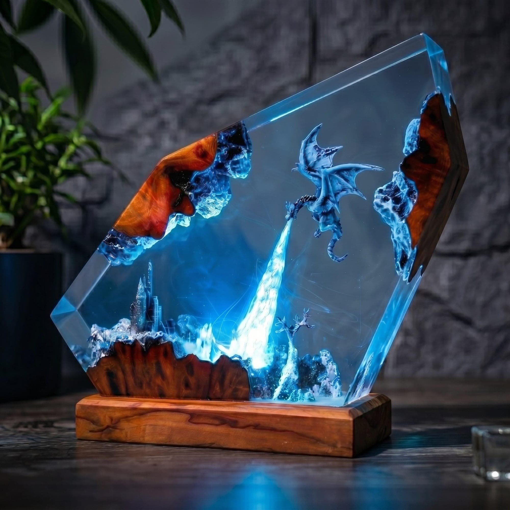 Ice Dragon and Castle Diorama Resin Night Light