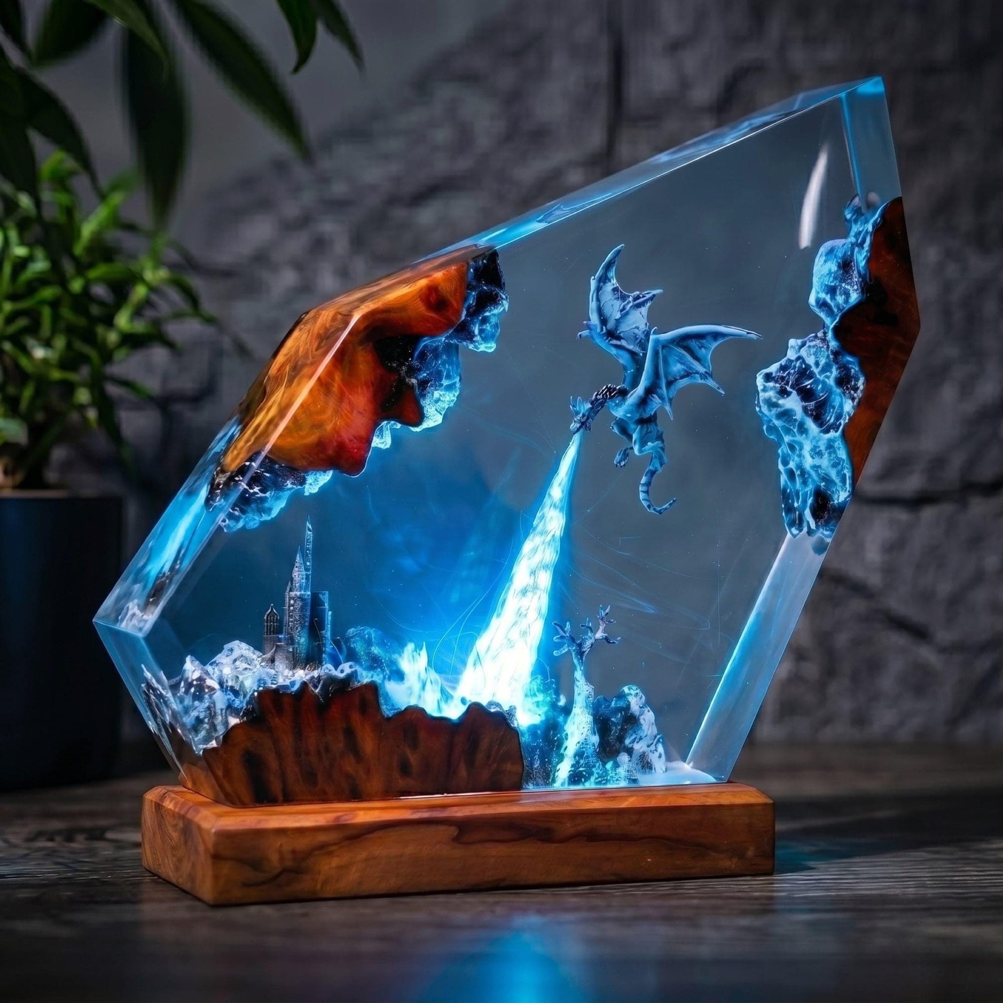Ice Dragon and Castle Diorama Resin Night Light