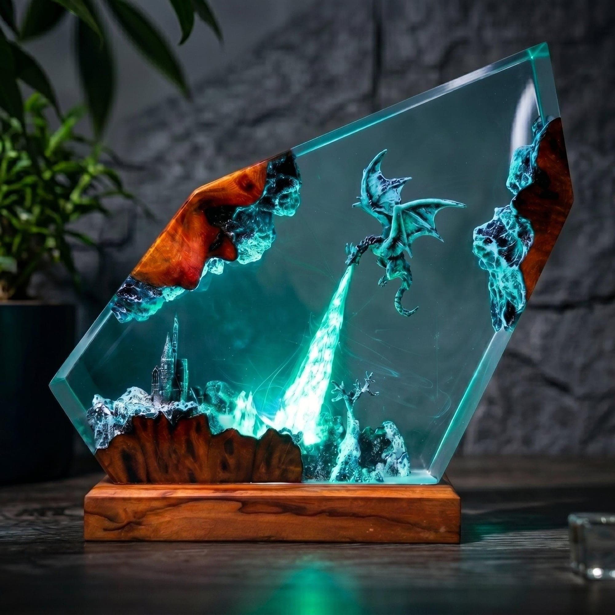 Ice Dragon and Castle Diorama Resin Night Light