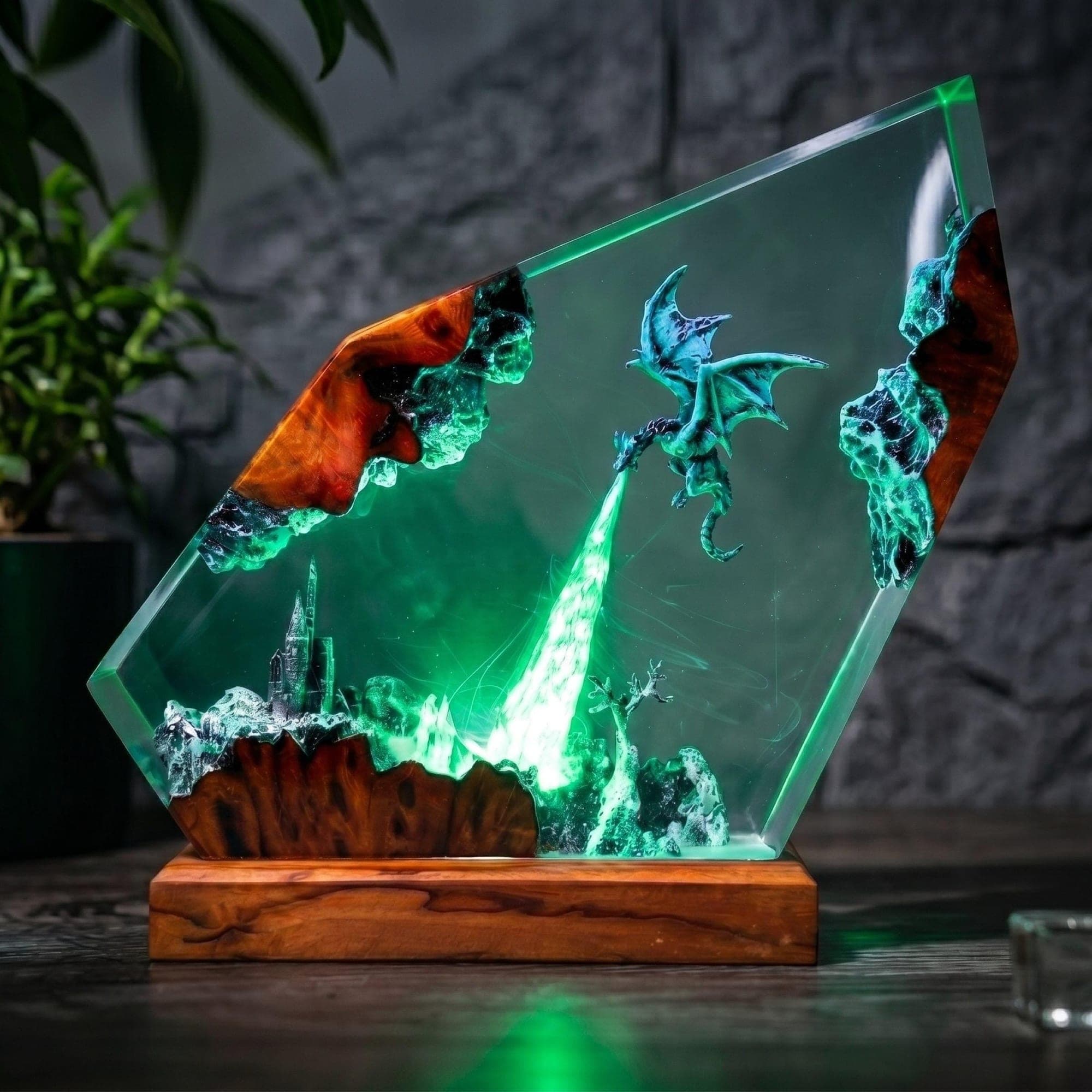 Ice Dragon and Castle Diorama Resin Night Light