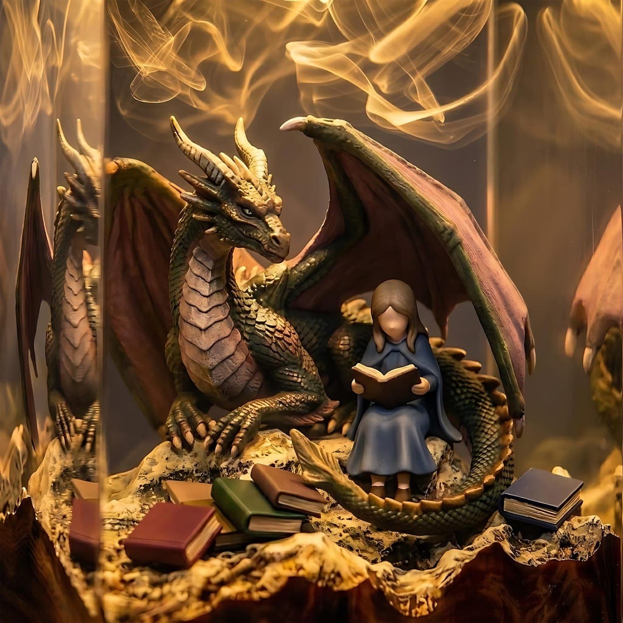 Dragon & Reading Girl Resin Lamp