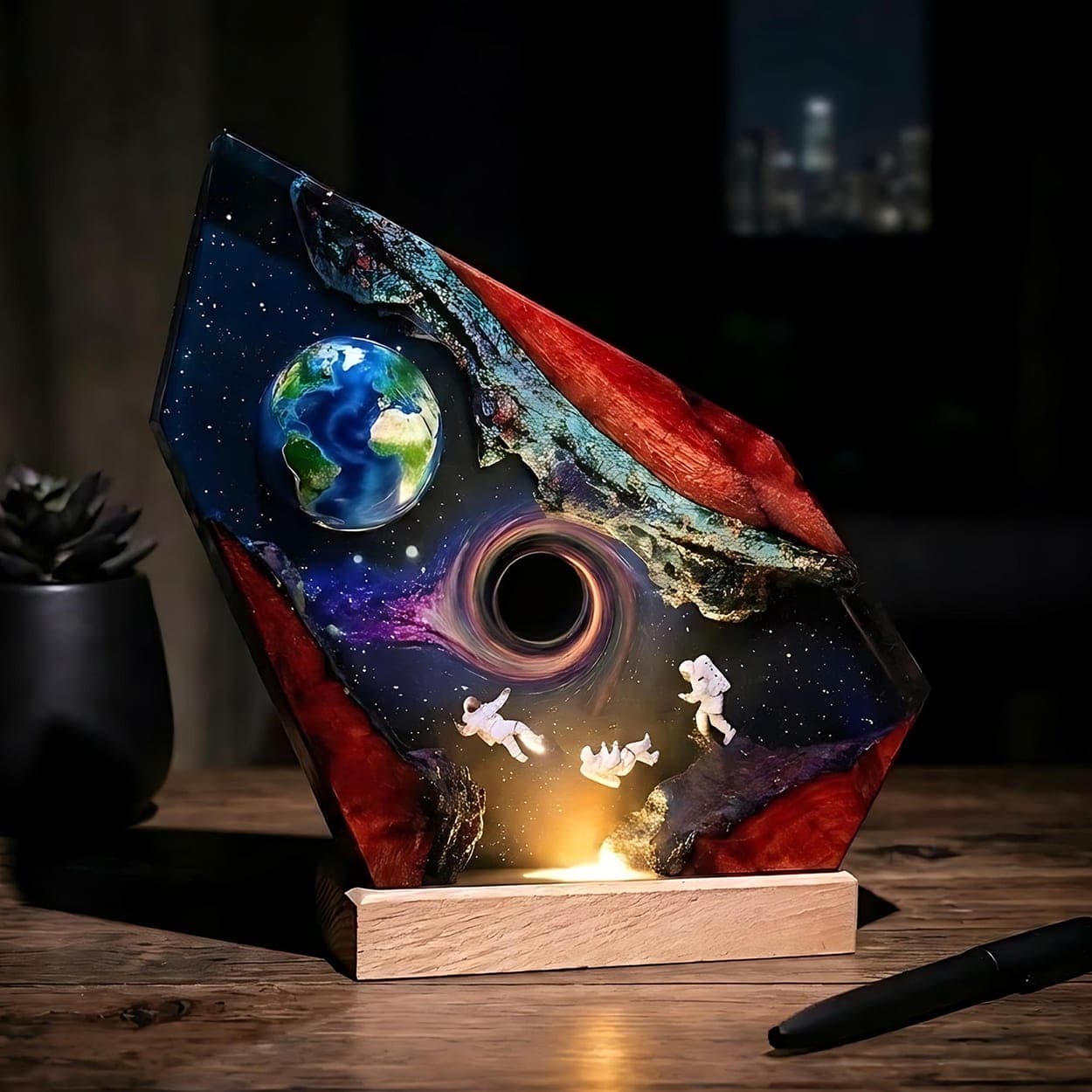 Astronauts and Black Hole Epoxy Resin Night Light