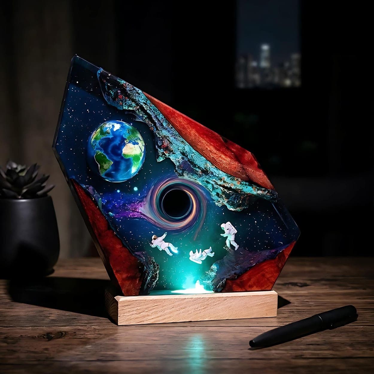 Astronauts and Black Hole Epoxy Resin Night Light