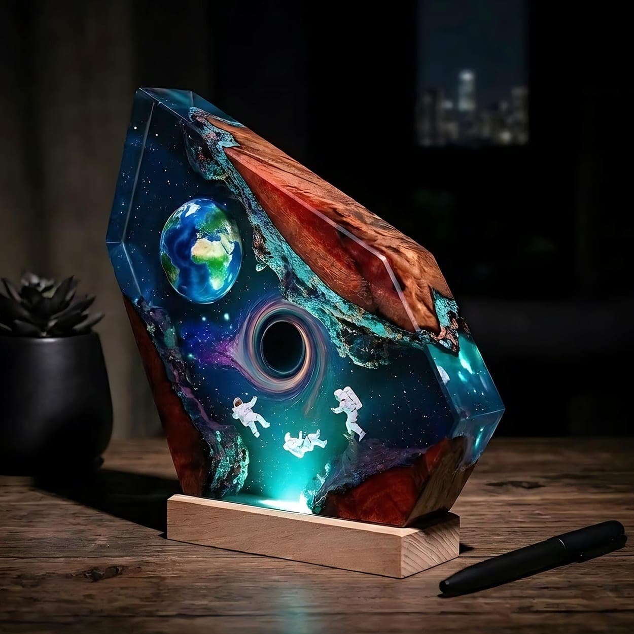 Astronauts and Black Hole Epoxy Resin Night Light