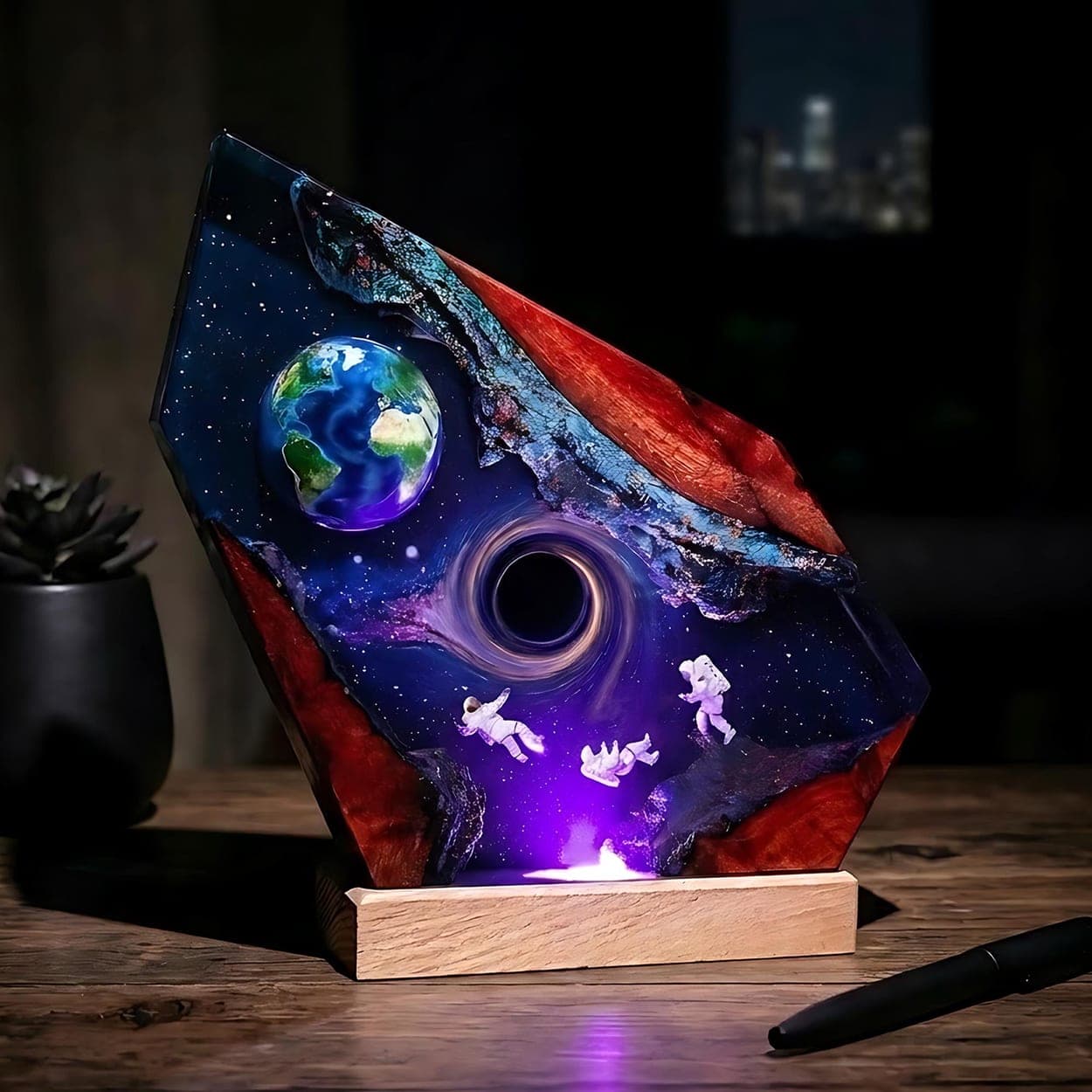 Astronauts and Black Hole Epoxy Resin Night Light