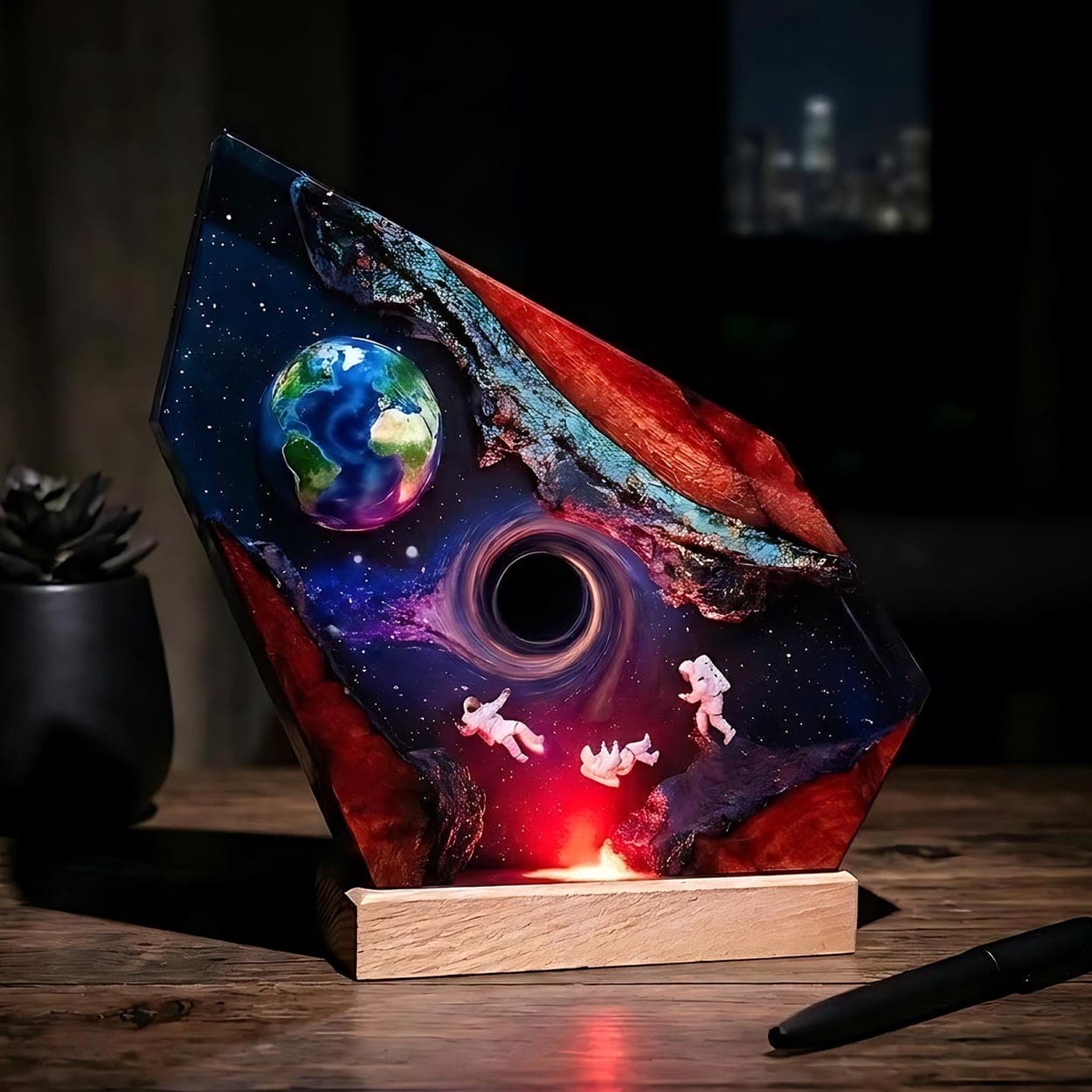 Astronauts and Black Hole Epoxy Resin Night Light
