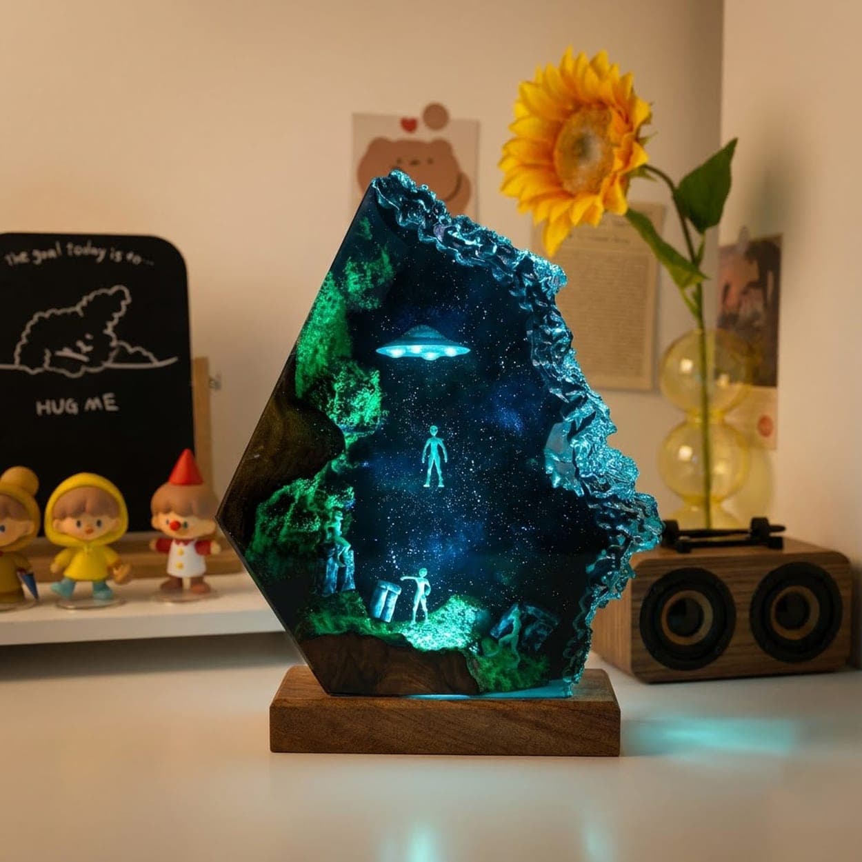 UFO Abduction Alien Diorama Epoxy Resin Night Light