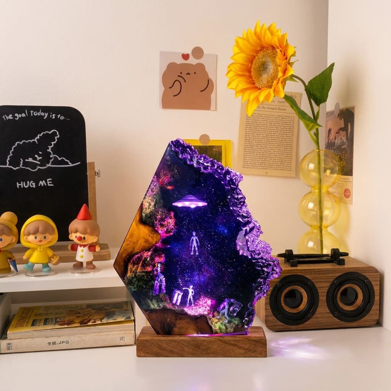 UFO Abduction Alien Diorama Epoxy Resin Night Light