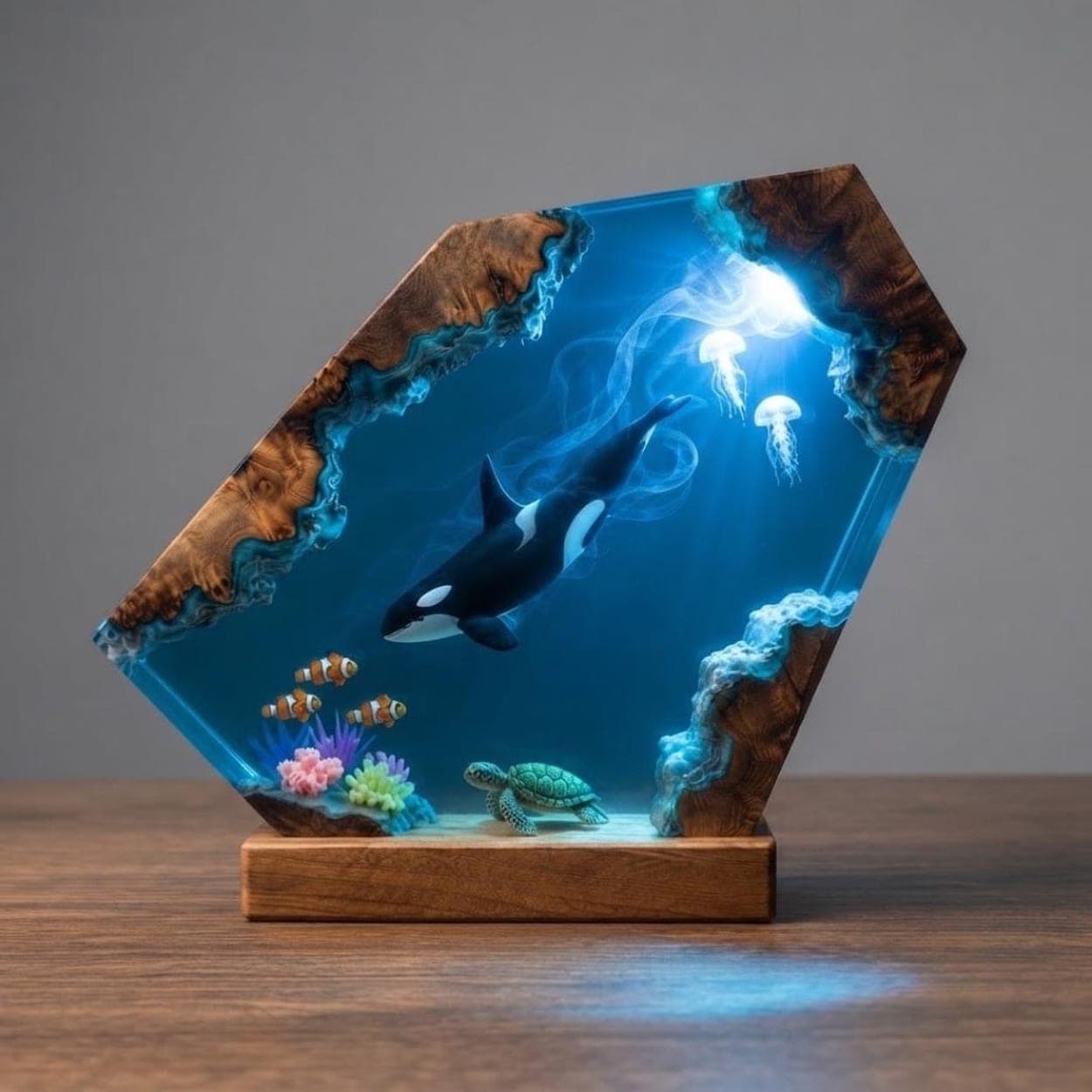 Orca and Sea Turtle Underwater World Resin Night Light