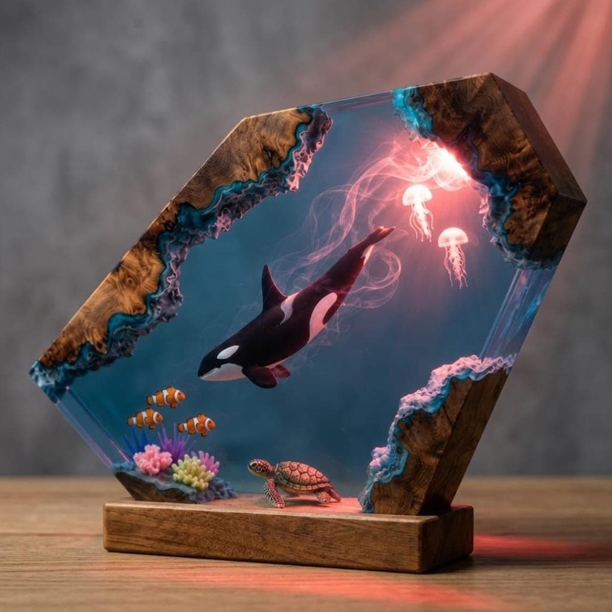 Orca and Sea Turtle Underwater World Resin Night Light
