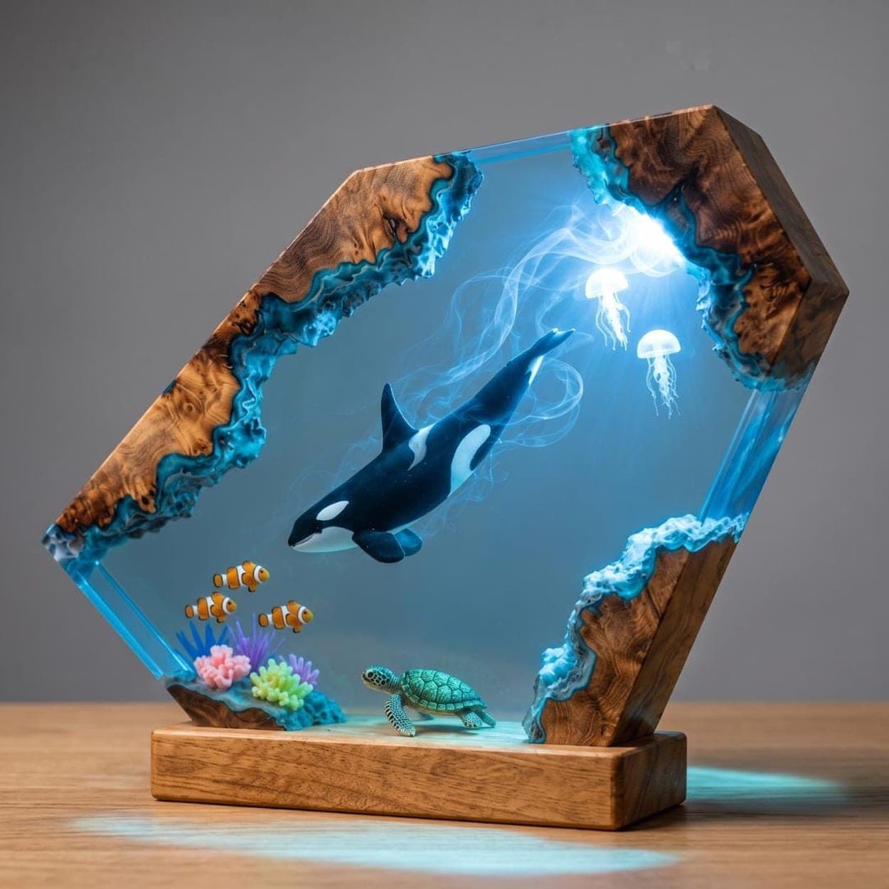 Orca and Sea Turtle Underwater World Resin Night Light