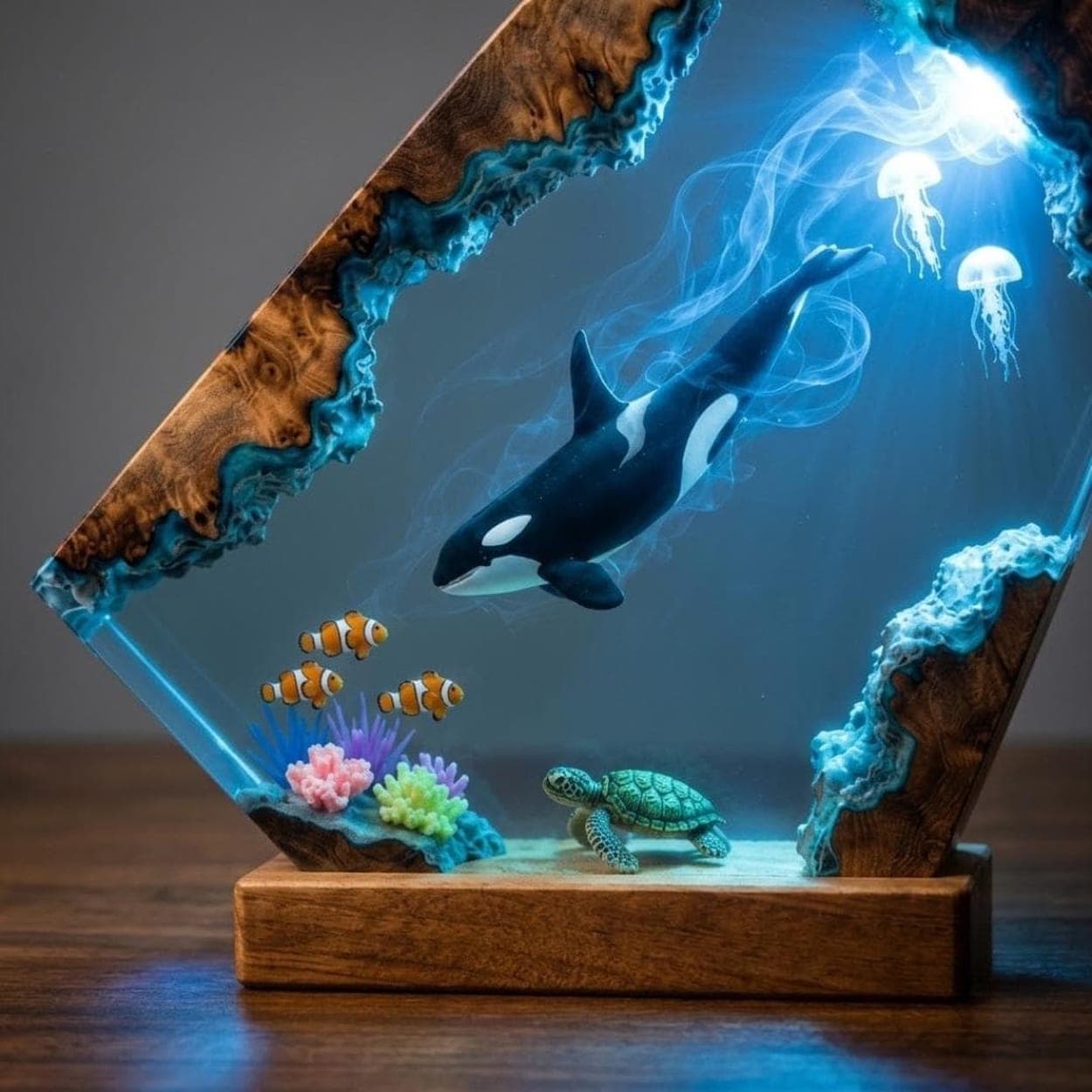 Orca and Sea Turtle Underwater World Resin Night Light
