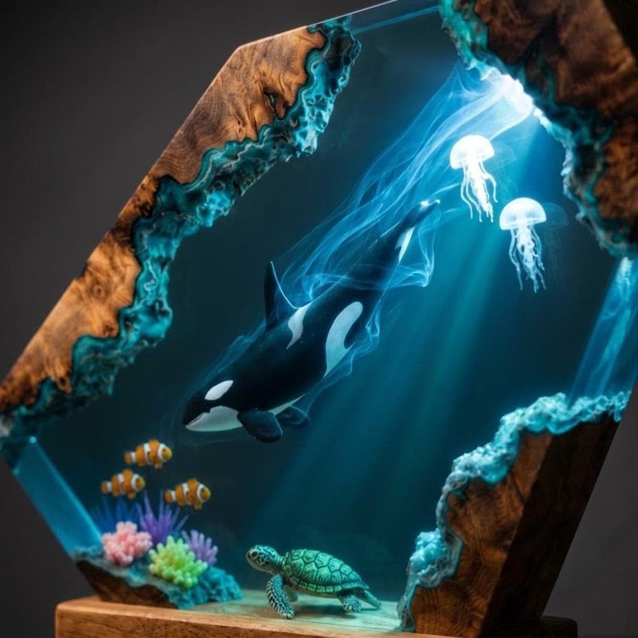 Orca and Sea Turtle Underwater World Resin Night Light