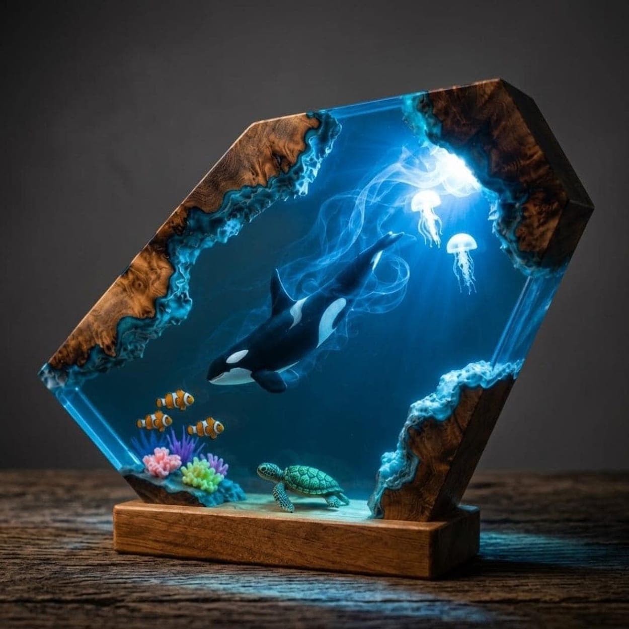Orca and Sea Turtle Underwater World Resin Night Light
