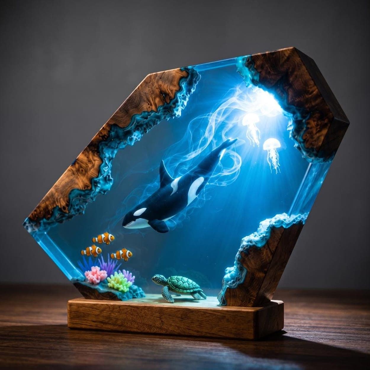Orca and Sea Turtle Underwater World Resin Night Light