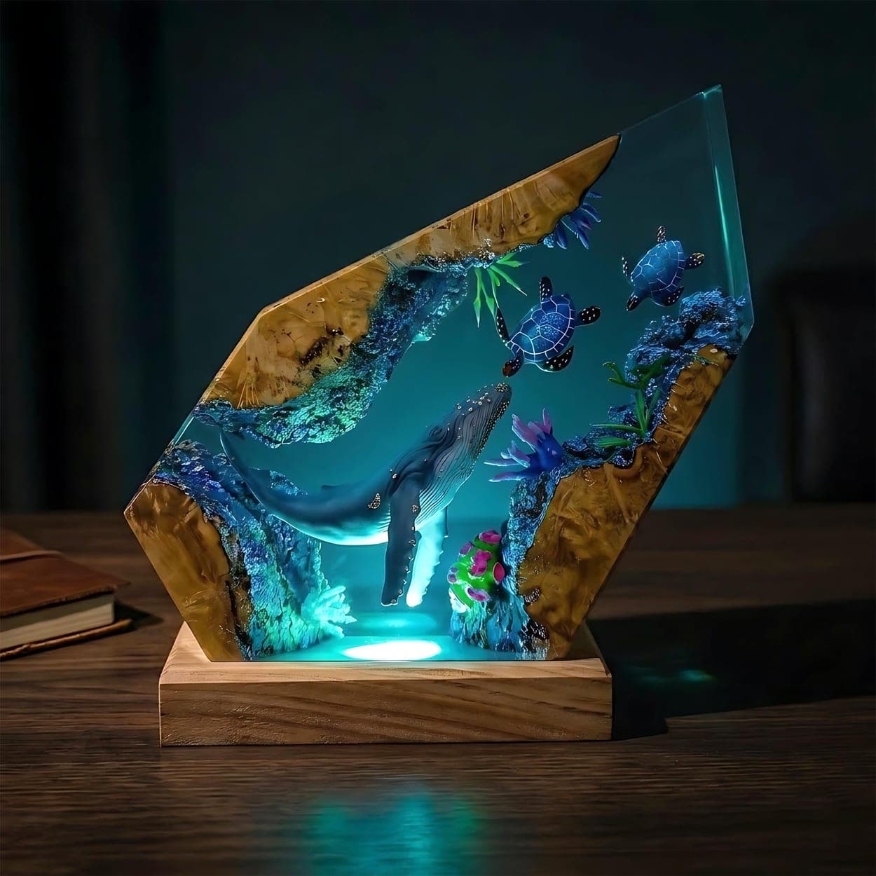 Humpback Whale and Sea Turtles Epoxy Resin Night Light