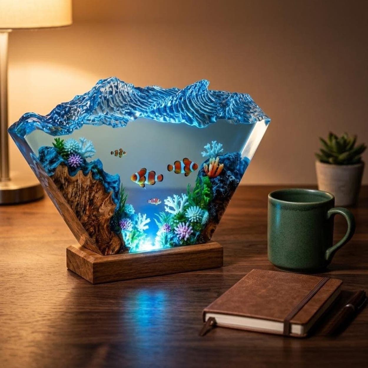 Clownfish Coral Reef Epoxy Resin Ocean Wave Night Light