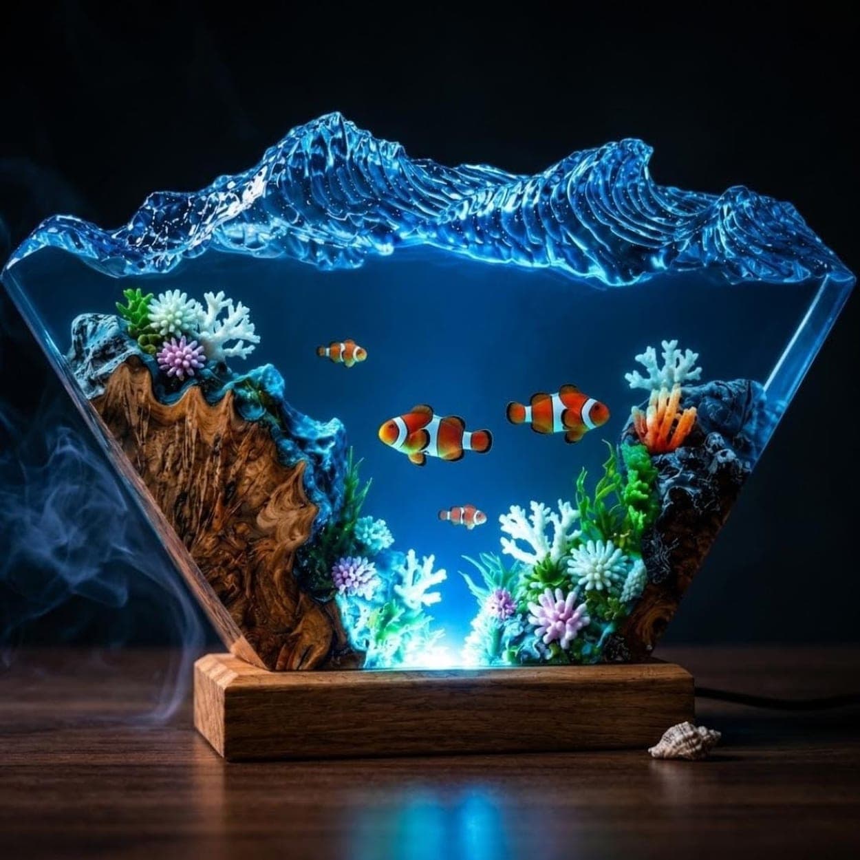 Clownfish Coral Reef Epoxy Resin Ocean Wave Night Light