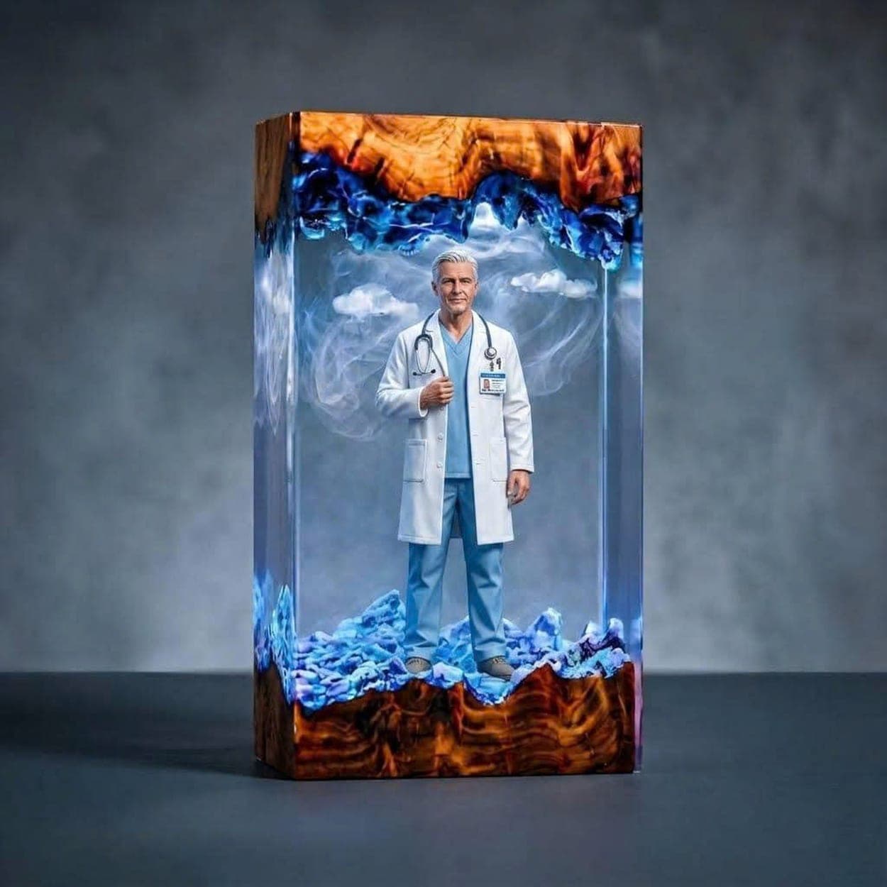 Custom Career Figure Wood and Epoxy Resin Night Light