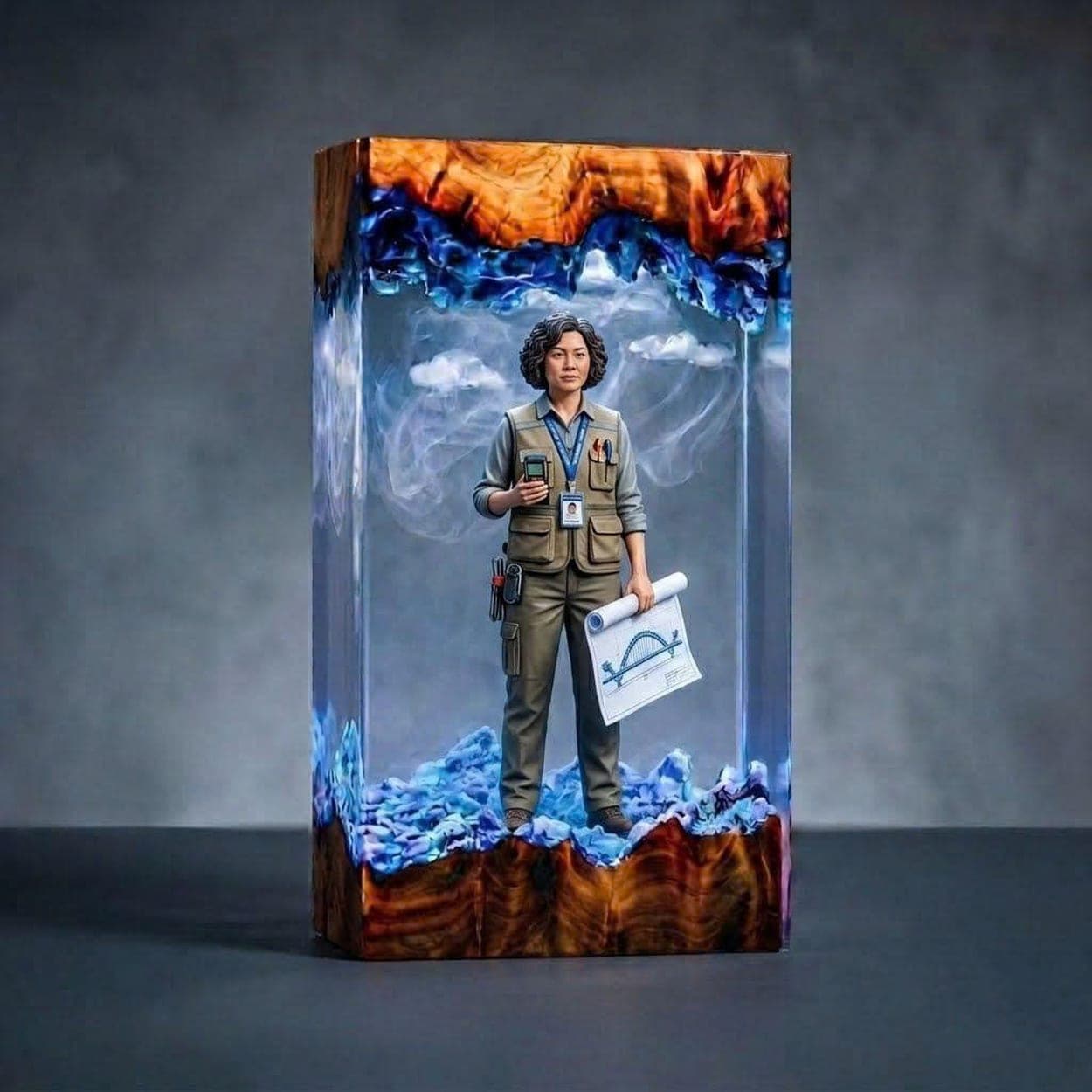 Custom Career Figure Wood and Epoxy Resin Night Light