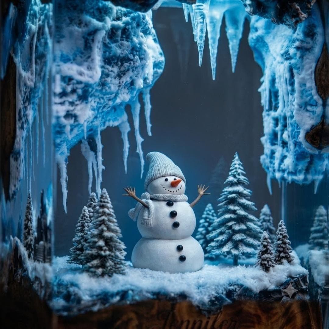 Handmade Snowman Winter Cave Resin Night Light
