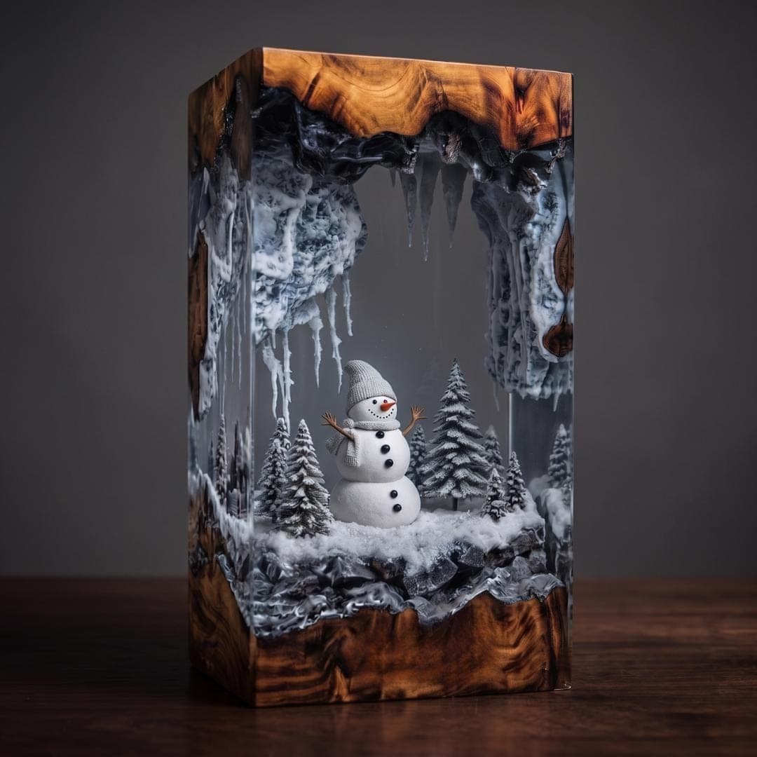 Handmade Snowman Winter Cave Resin Night Light