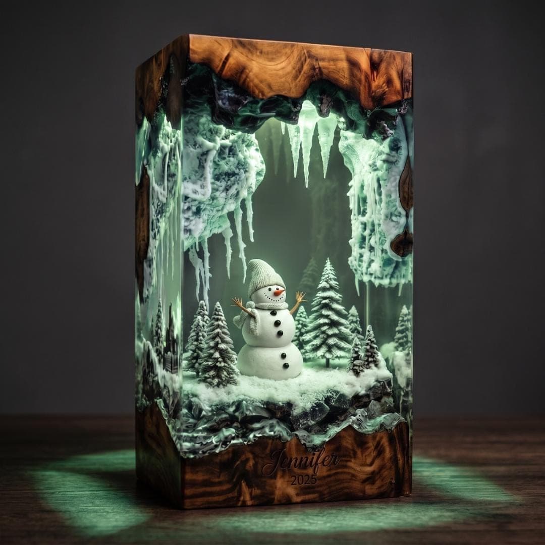 Handmade Snowman Winter Cave Resin Night Light