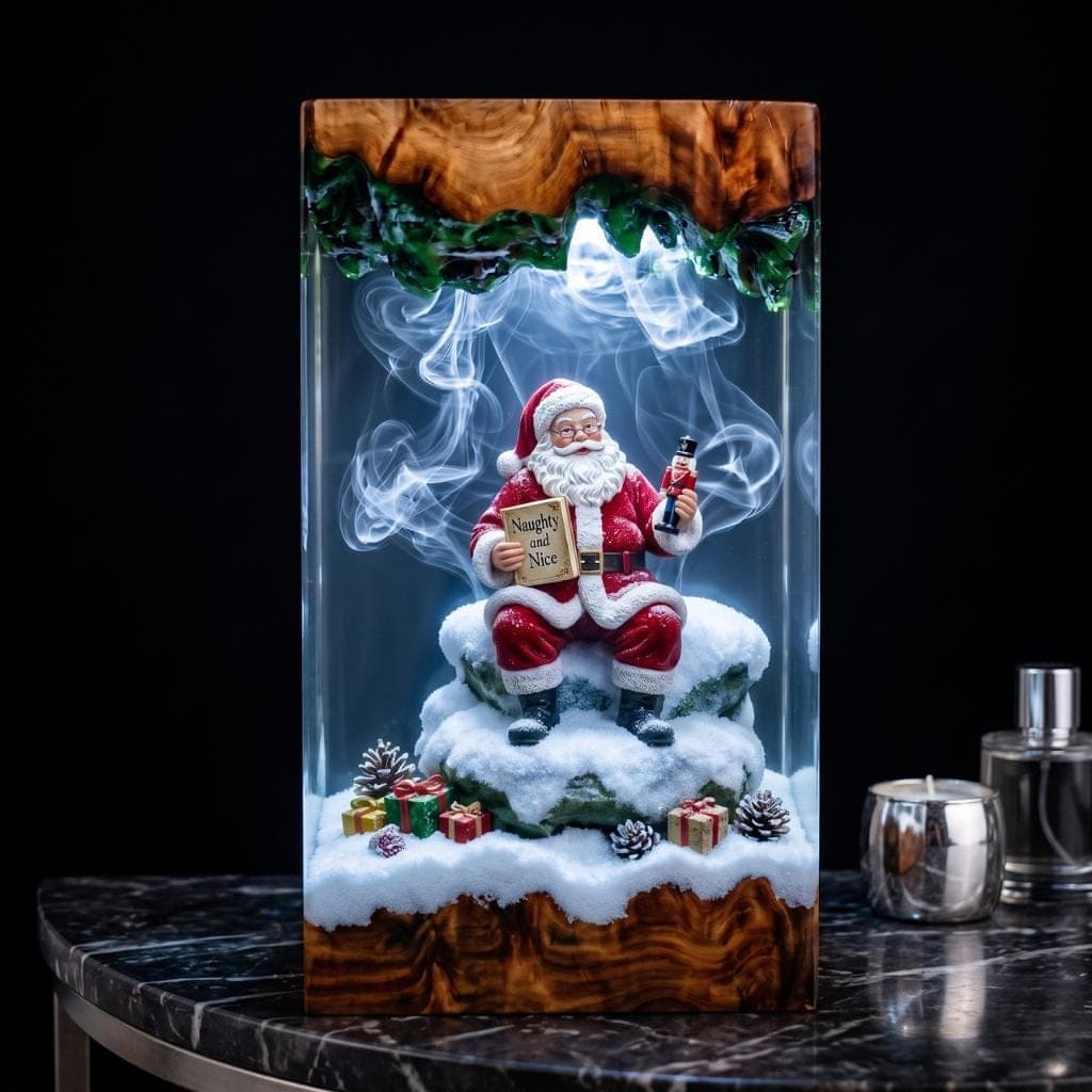 Santa Claus Naughty and Nice List Resin Diorama Lamp