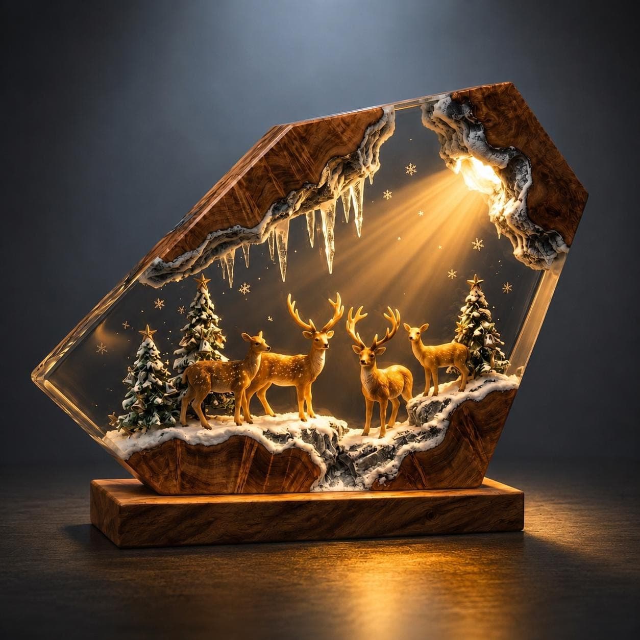 Winter Reindeer Forest Epoxy Resin Diorama Lamp