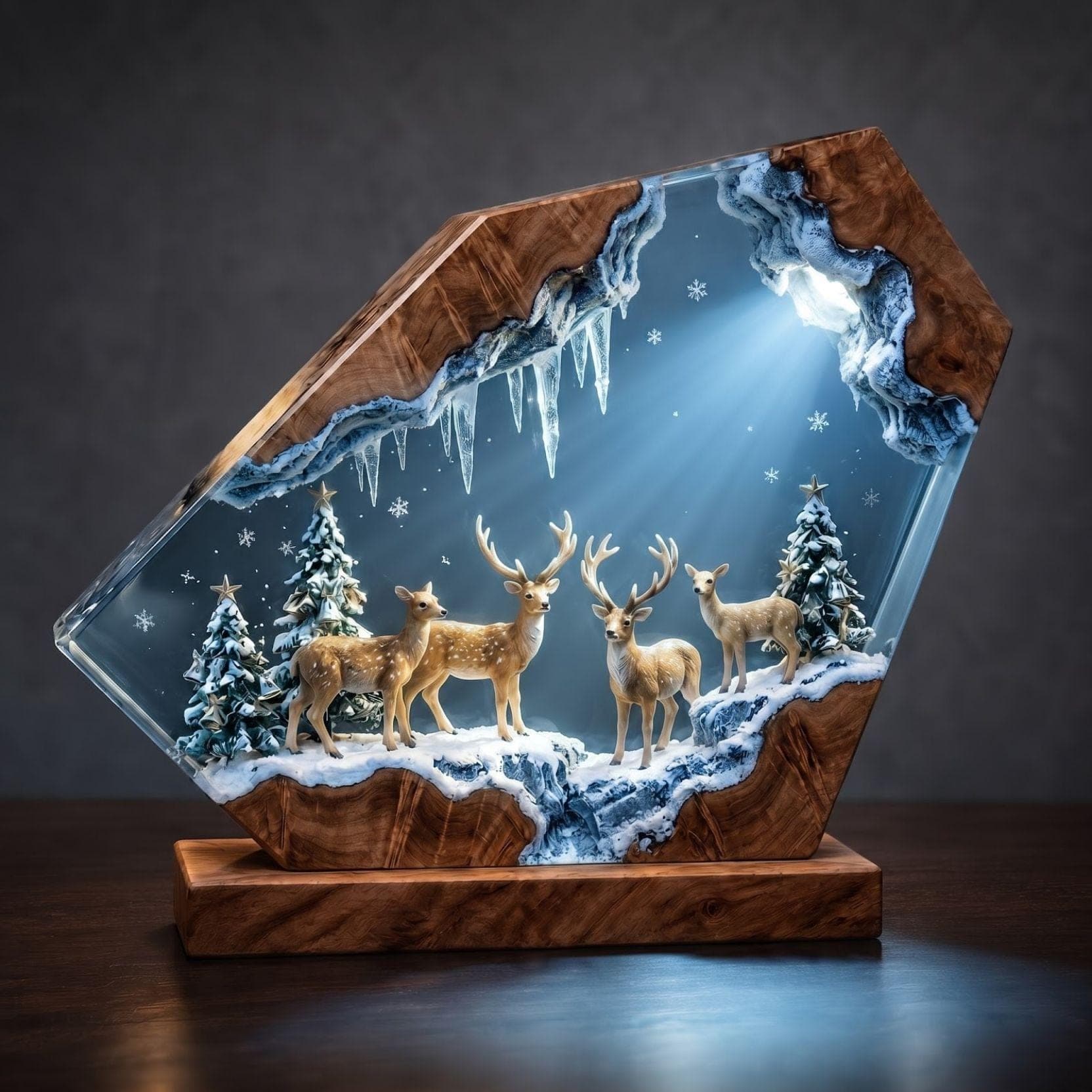 Winter Reindeer Forest Epoxy Resin Diorama Lamp