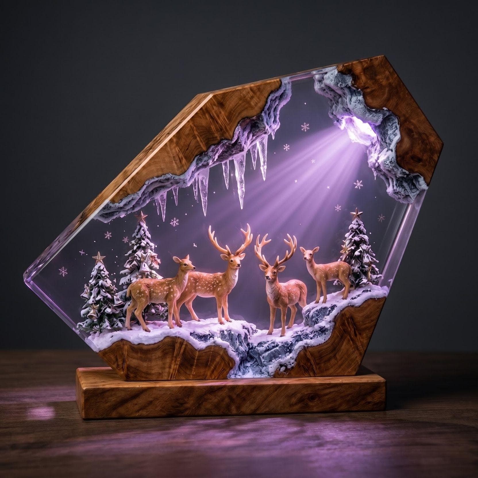 Winter Reindeer Forest Epoxy Resin Diorama Lamp