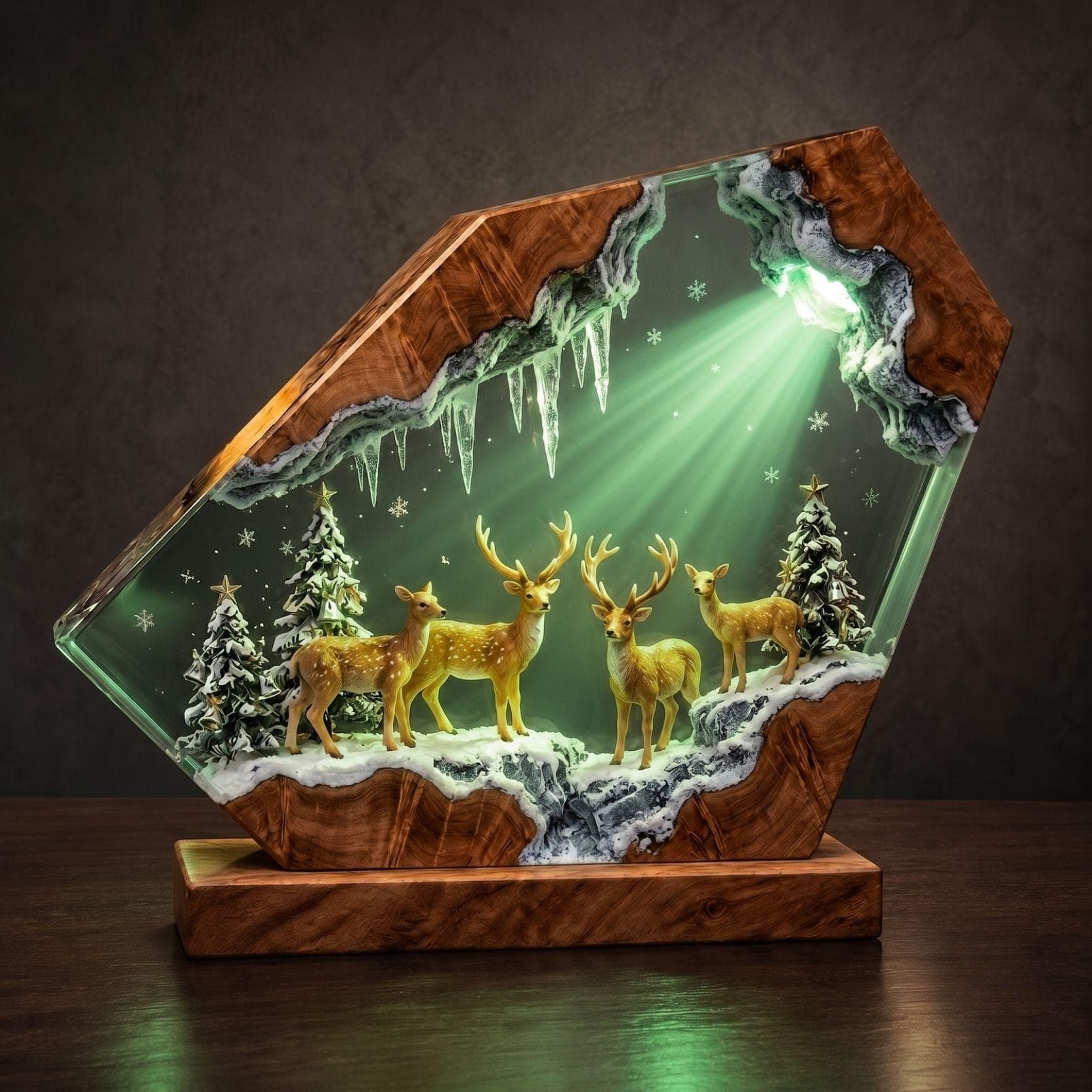 Winter Reindeer Forest Epoxy Resin Diorama Lamp