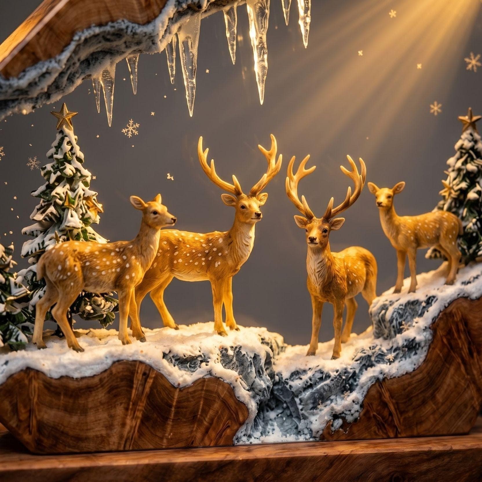 Winter Reindeer Forest Epoxy Resin Diorama Lamp