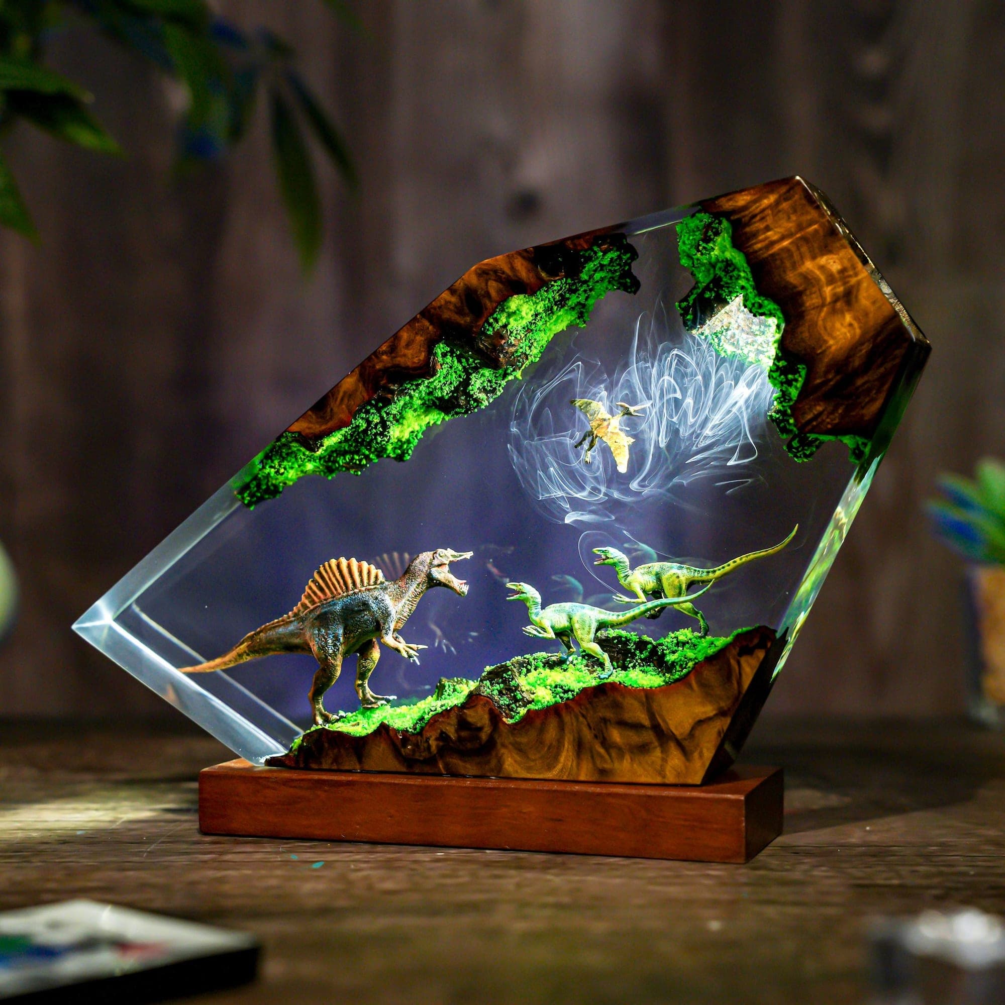 Epic Dinosaur Battle Epoxy Resin Lamp
