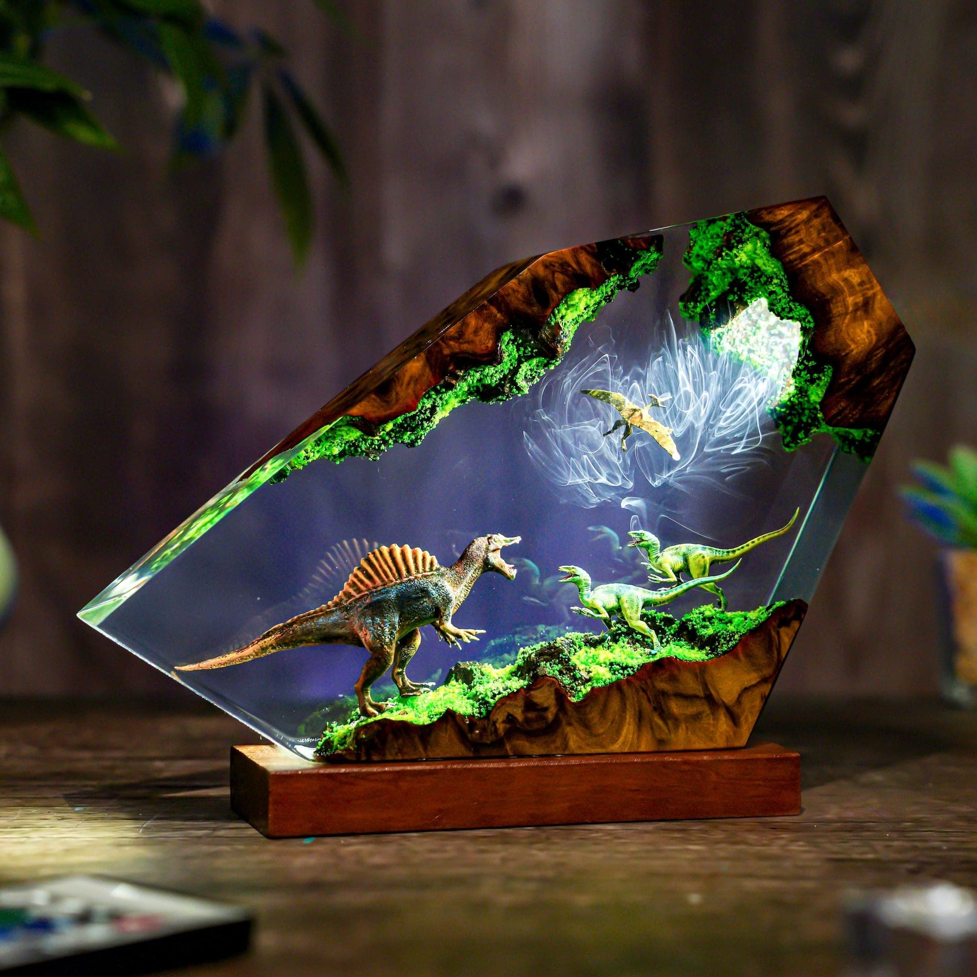 Epic Dinosaur Battle Epoxy Resin Lamp