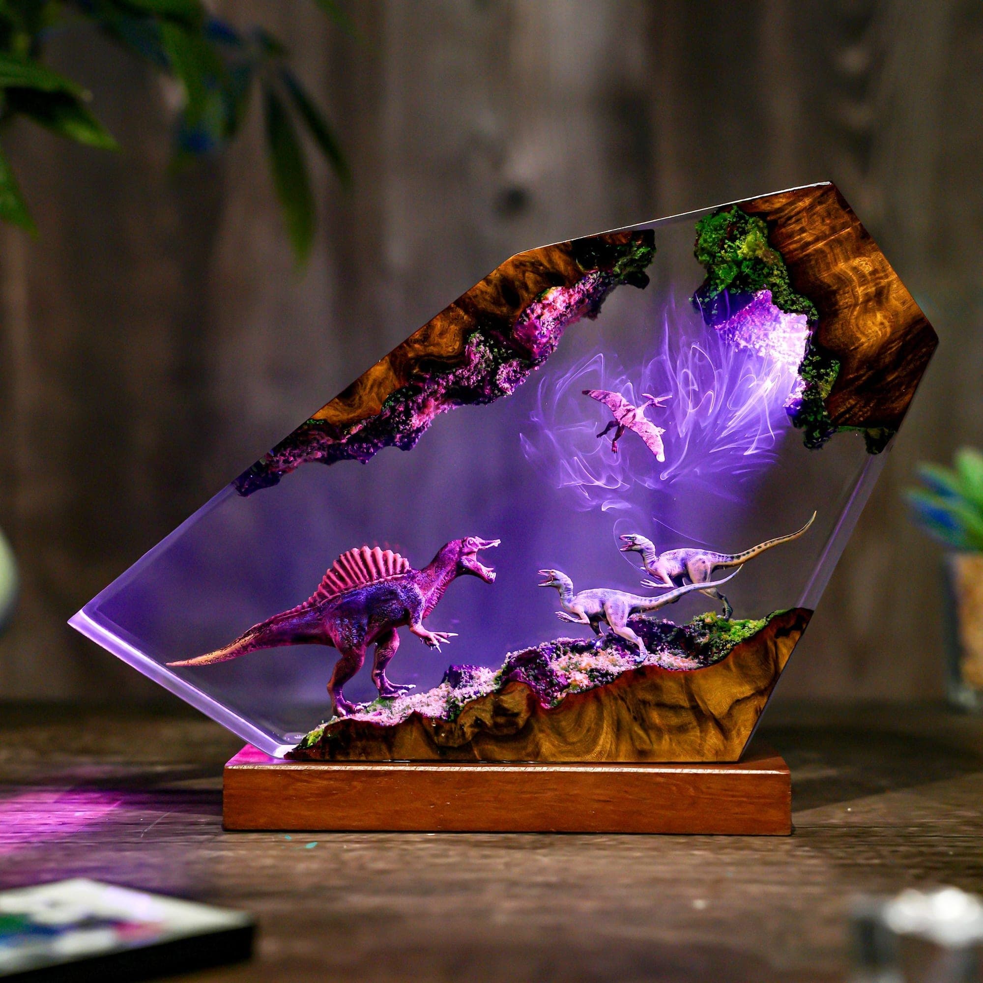Epic Dinosaur Battle Epoxy Resin Lamp