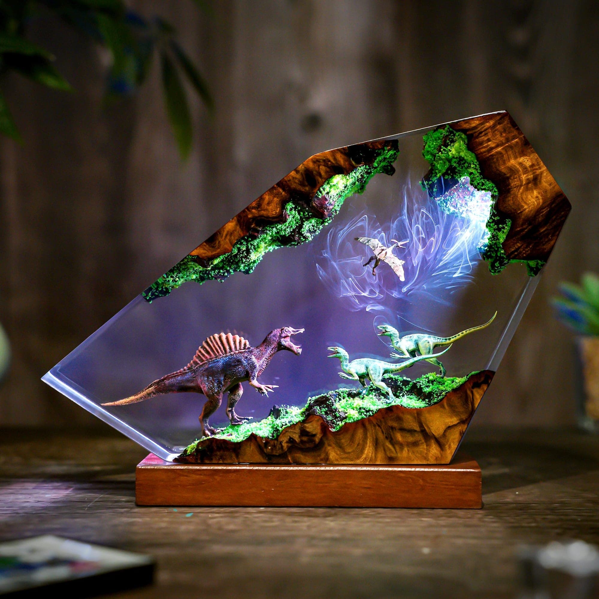 Epic Dinosaur Battle Epoxy Resin Lamp