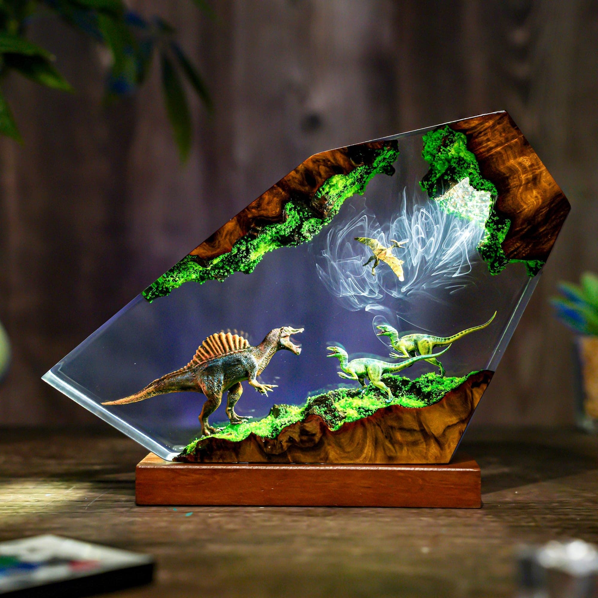 Epic Dinosaur Battle Epoxy Resin Lamp
