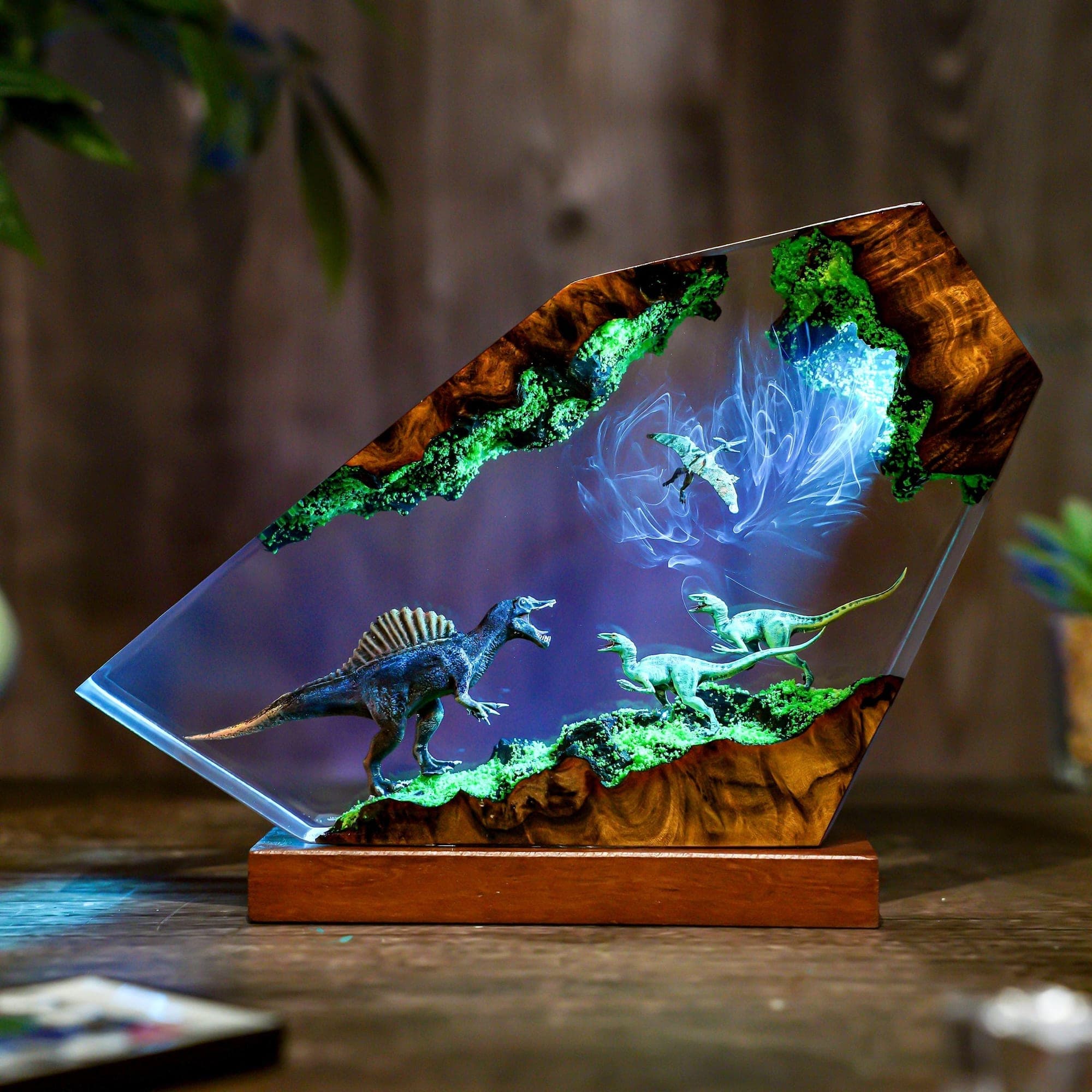 Epic Dinosaur Battle Epoxy Resin Lamp