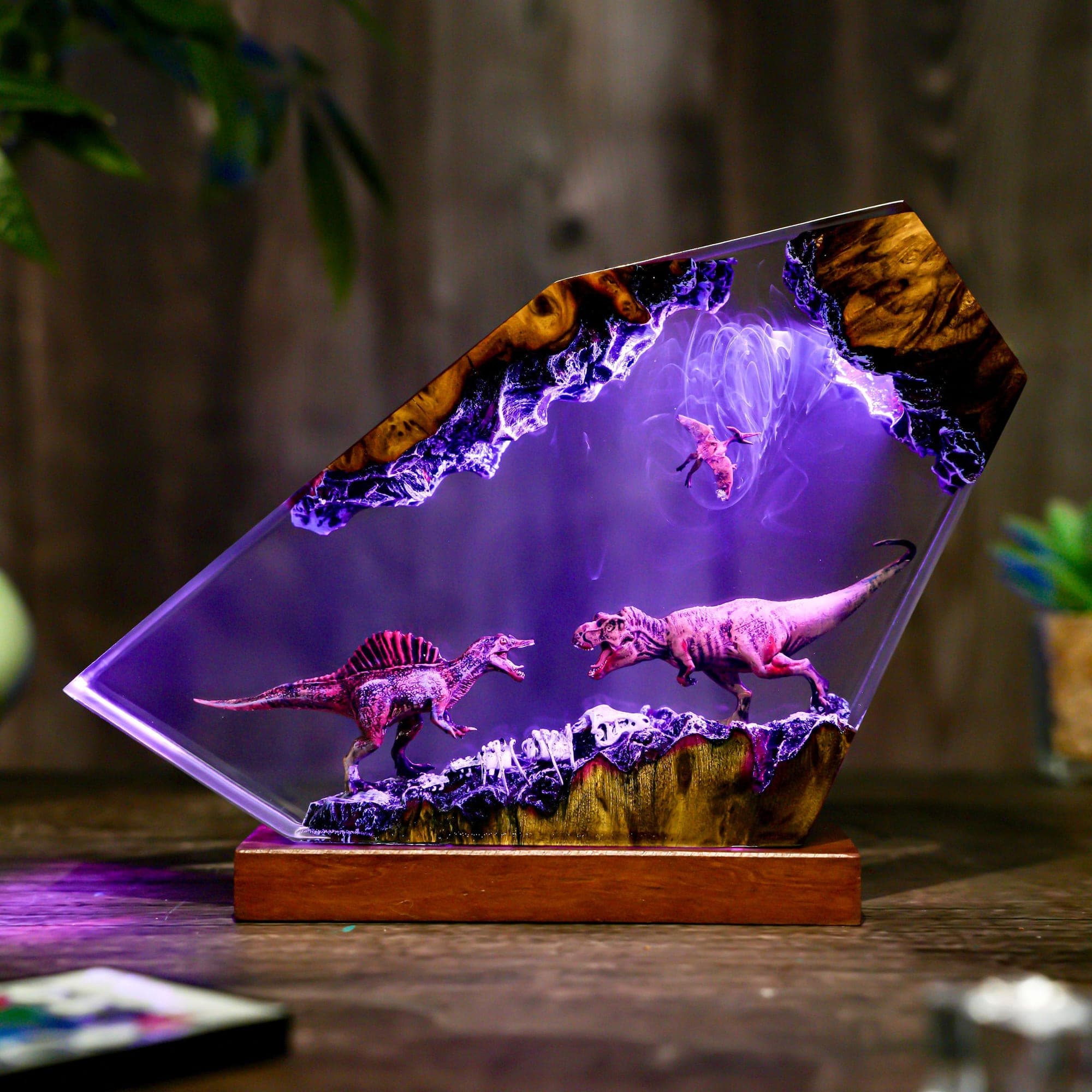 T-Rex vs Spinosaurus Dinosaur Battle Resin Night Light