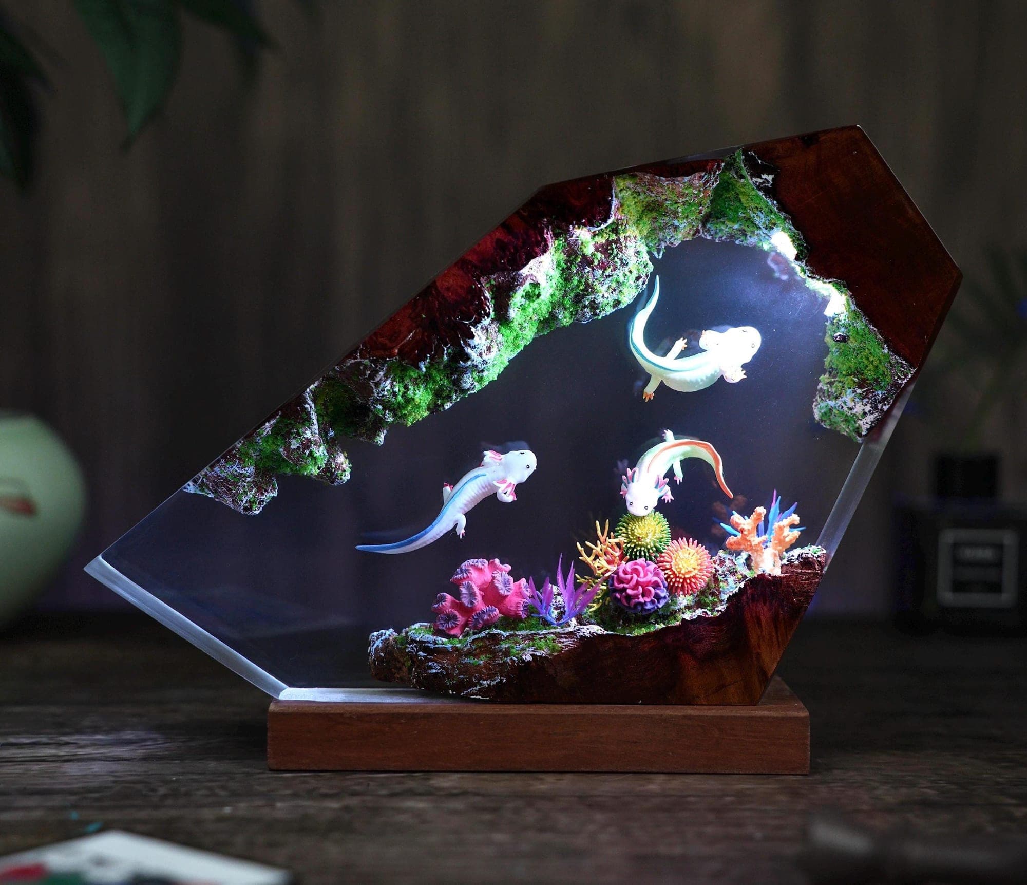 Undersea Axolotl Cave Epoxy Resin Night Light