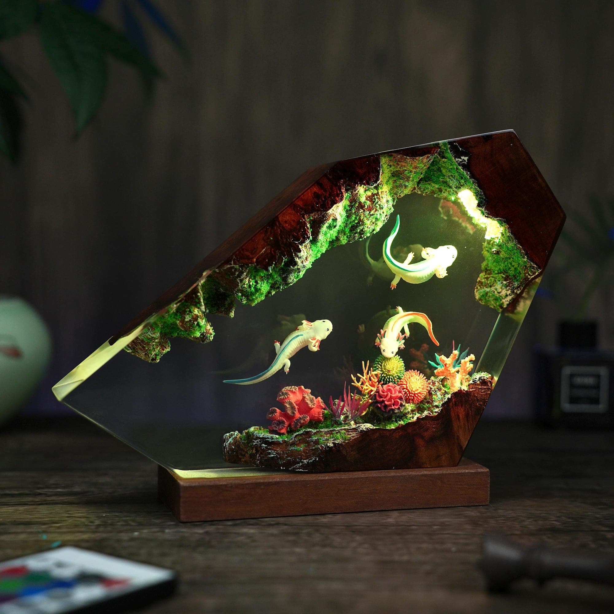 Undersea Axolotl Cave Epoxy Resin Night Light