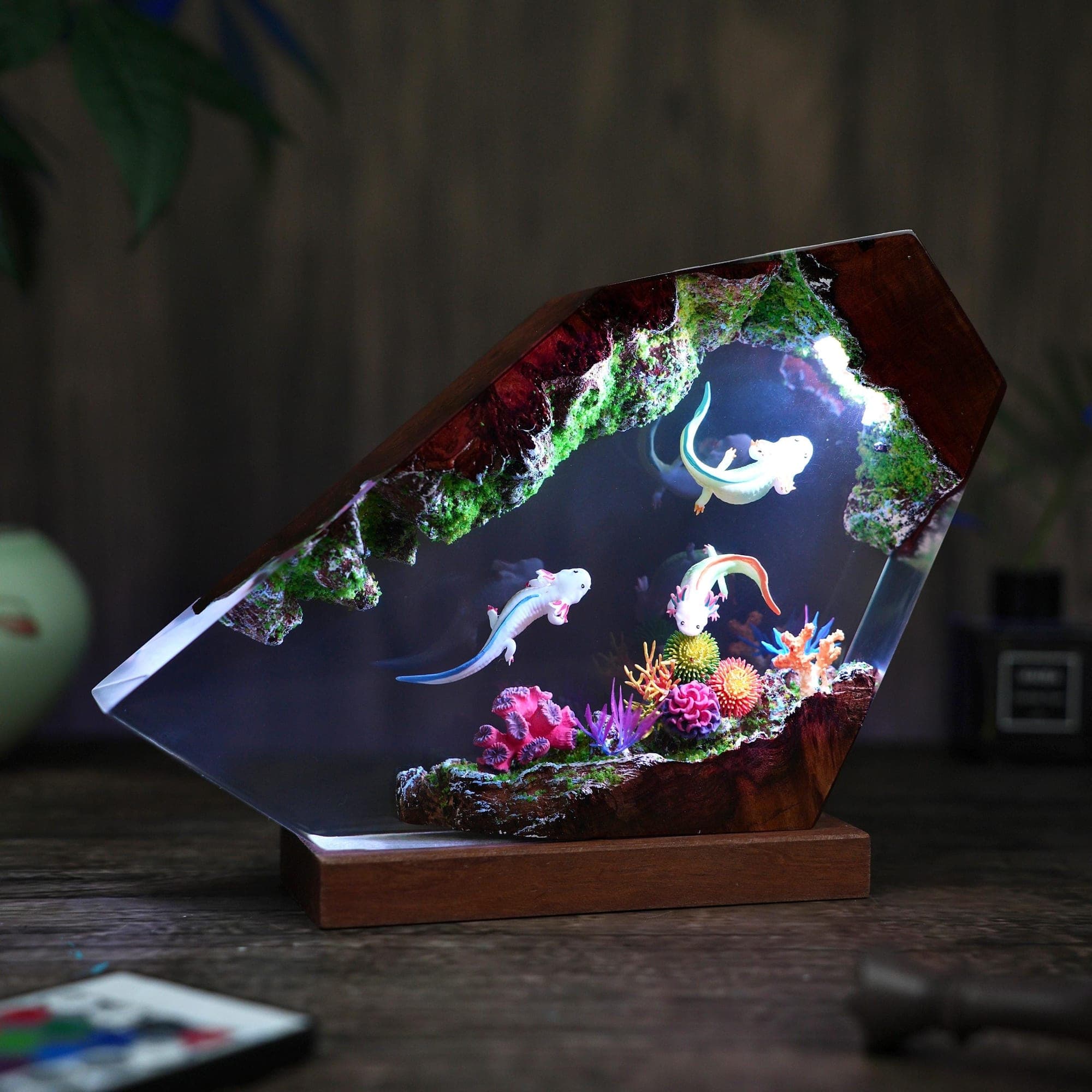 Undersea Axolotl Cave Epoxy Resin Night Light