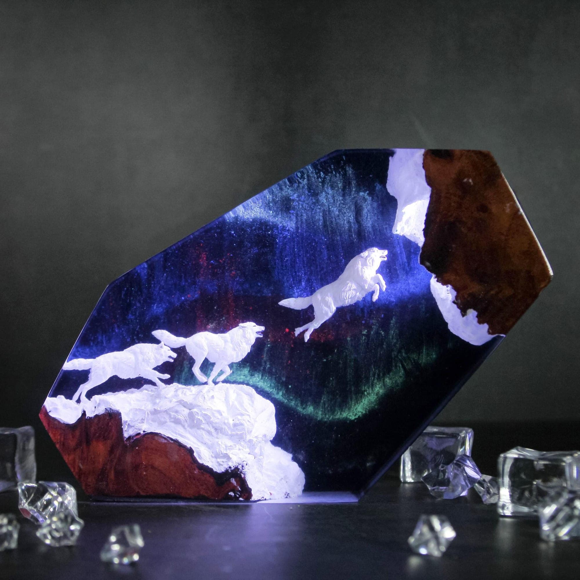 Wolf Pack Aurora Borealis Resin Night Light