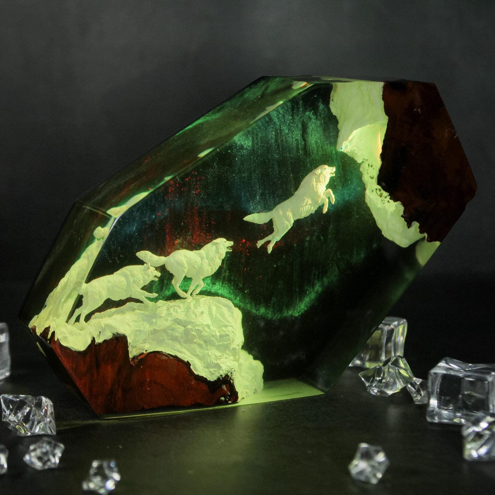 Wolf Pack Aurora Borealis Resin Night Light